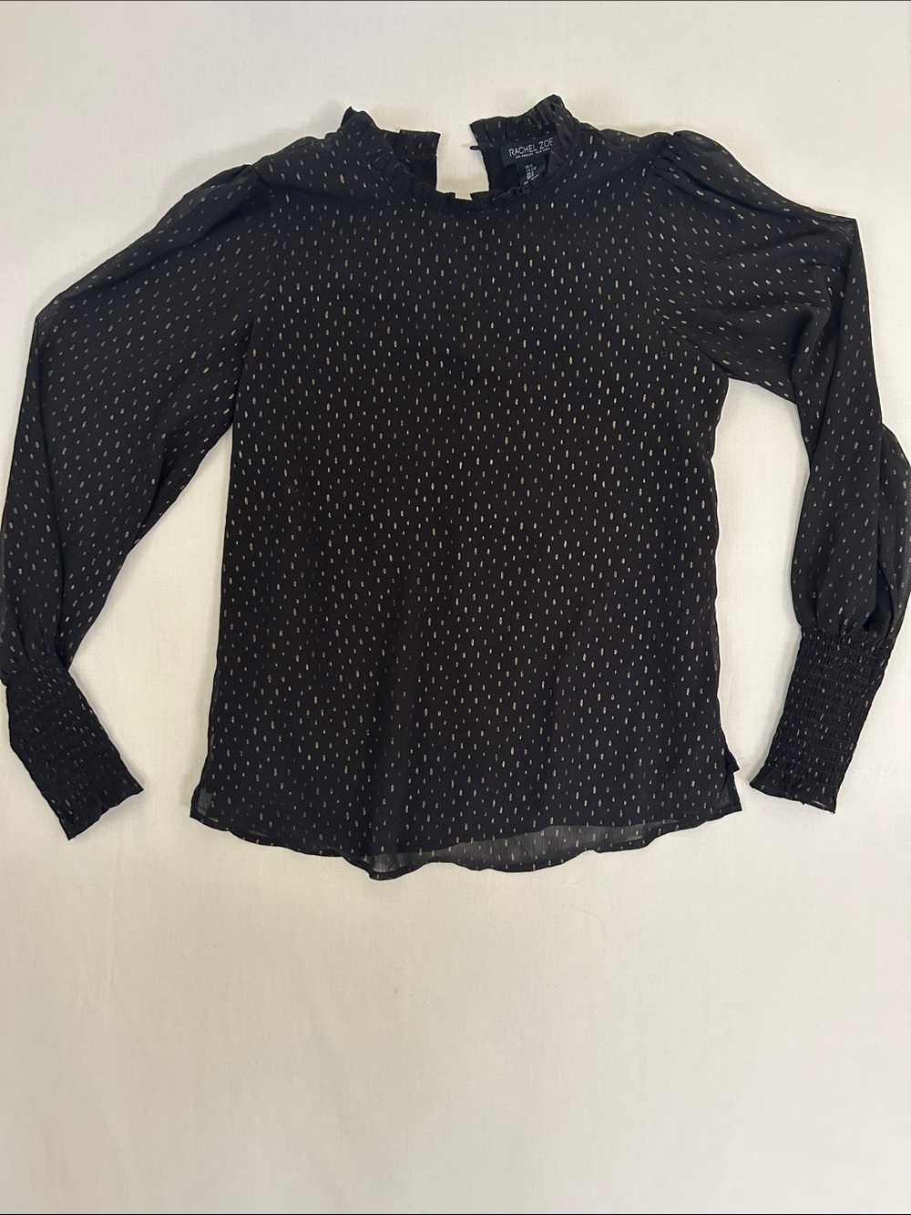 RACHEL Rachel Roy Black Blouse with Gold Metallic Dot Print